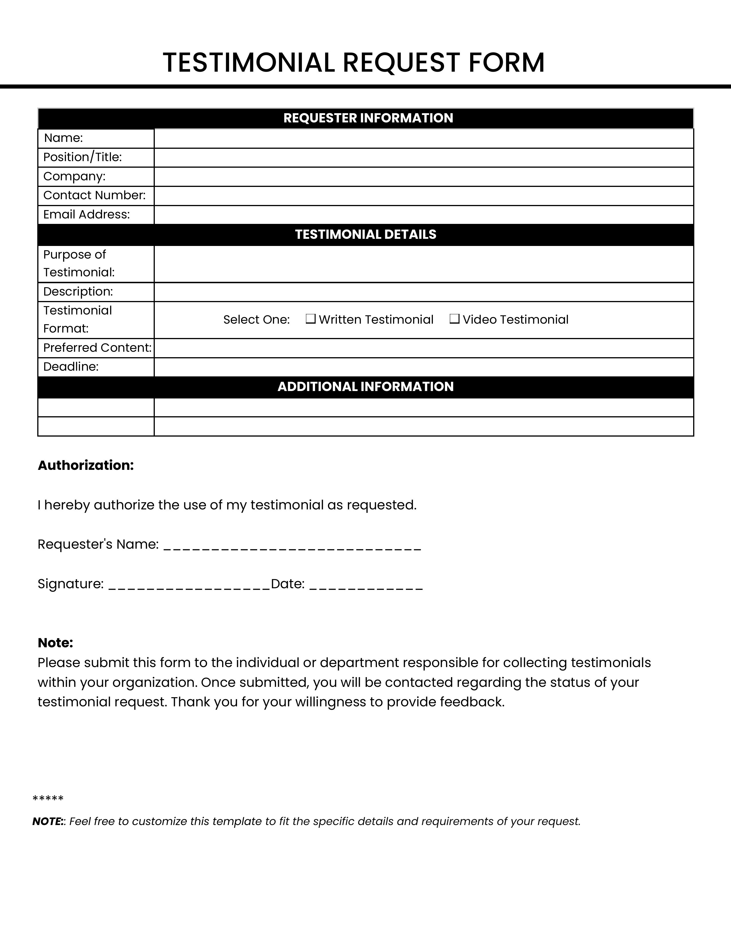 Testimonial Request Form